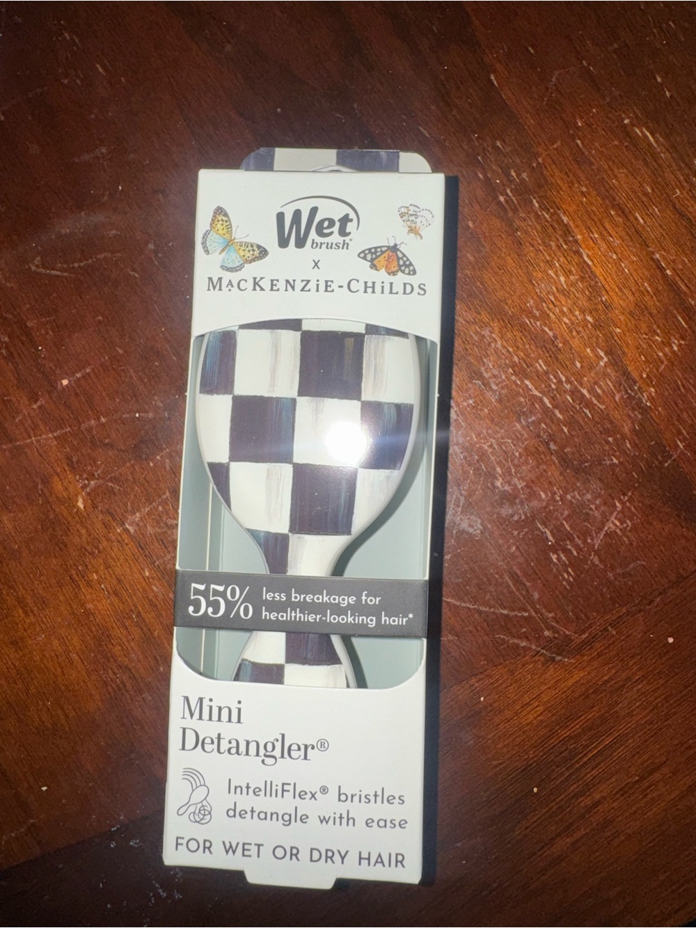 MacKenzie-Childs Mini Detangler Hair Brush - Black & Cream Check - Picture 2 of 4